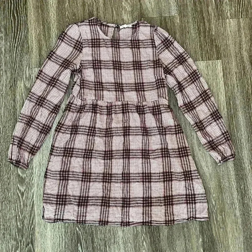 Womens Copper Key Pink/Black Plaid Long Sleeve Dress - S